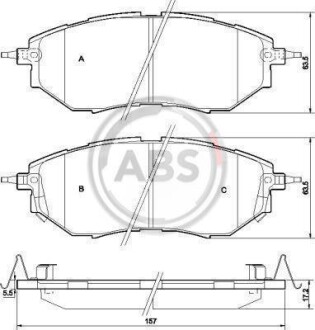 Тормозные колодки перед. Subaru Legacy IV/Outback 03- (akebono) A.B.S. 37502 (фото 1)