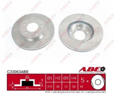 Диск гальмівний передн Лів/Прав MAZDA E, MPV I 2.0/2.5D/3.0 11.88-10.01 ABE C33063ABE (фото 1)