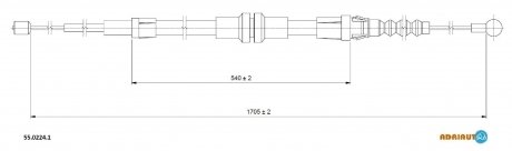 VW Трос ручного тормоза прав/лев Caddy 04-. (1705/540mm) ADRIAUTO 55.0224.1