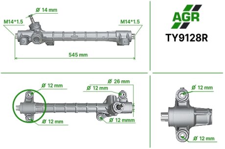 Рульова рейка без ПК, відновлена, TOYOTA PRIUS 2003-2009 AGR TY9128R (фото 1)