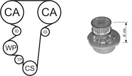 К-кт ГРМ (ремень + 3 ролика + помпа + крепление) Opel Astra G,Corsa C 1.4/1.6 98- AIRTEX WPK-144602