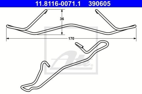 Комплект прижимних планок гальмівного супорту ATE 11.8116-0071.1