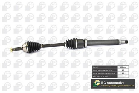 Піввісь Ford Focus 1.4-1.8i 98-05 (25/23) 930mm Пр. BGA DS2301R