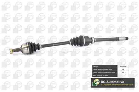 Піввісь Citroen C4/Peugeou 307 1.4/1.6i 01-10 (25/22) 910mm Пр. BGA DS6724RA