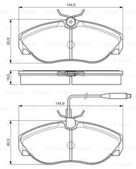 Тормозные колодки перед.(с датч.) CITROEN Jumper FIAT Ducato PEUGEOT Box BOSCH 0986495056 (фото 1)