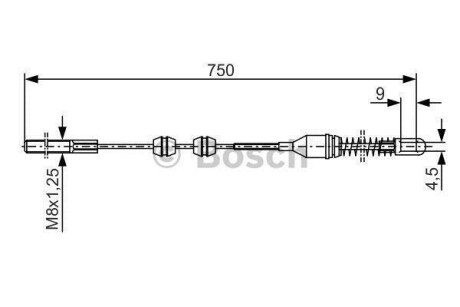 OPEL Трос руч. торм. (з/лев) Vectra 1,4-1,8/1,7D 89- 770мм BOSCH 1987477140