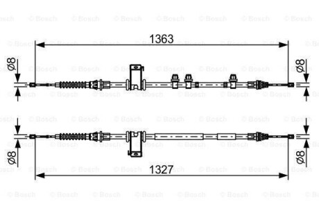 FORD Трос ручного тормоза задн. 1360/1195+1360/1195 мм B-MAX 12-, FIESTA VI BOSCH 1987482453