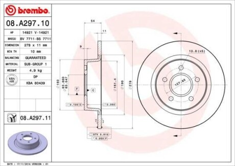 Гальмівний диск BREMBO 08.A297.11 (фото 1)