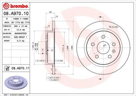 Гальмівний диск BREMBO 08.A970.11