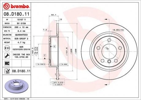 Гальмівний диск BREMBO 08.D180.11 (фото 1)