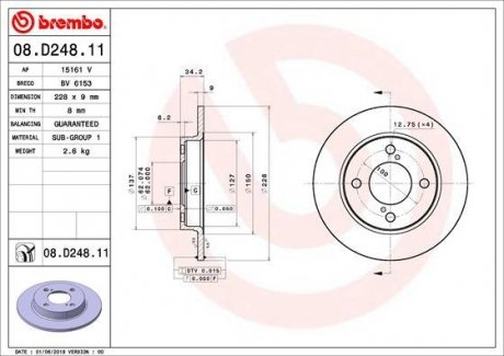 Гальмівний диск BREMBO 08.D248.11 (фото 1)