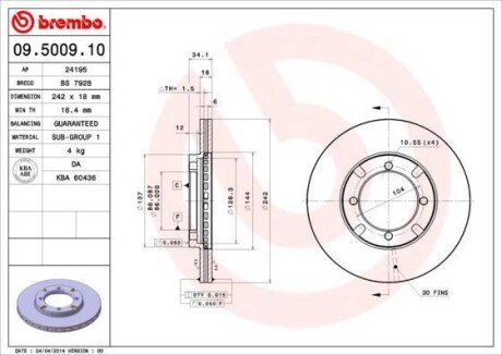 Гальмівний диск BREMBO 09.5009.10