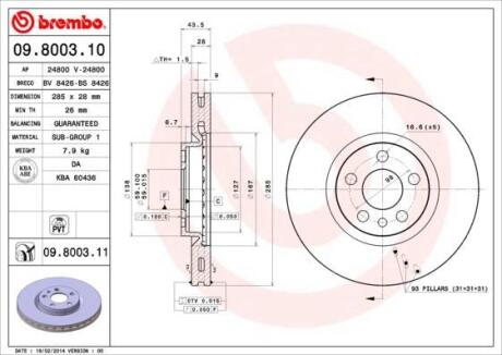 Гальмівний диск п./з. Jumpy I/Scudo/Expert 94- (285x44mm) BREMBO 09.8003.11 (фото 1)