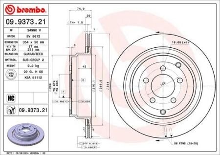 Тормозной диск Painted disk BREMBO 09.9373.21