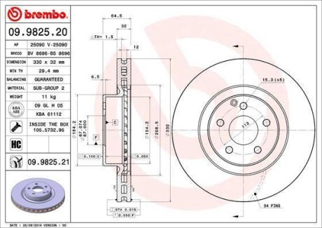 Тормозной диск Painted disk BREMBO 09.9825.21