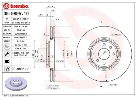 Гальмівний диск BREMBO 09.9895.10