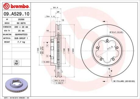 Гальмівний диск пер. Transit 06- (280x54mm) BREMBO 09.A529.10 (фото 1)