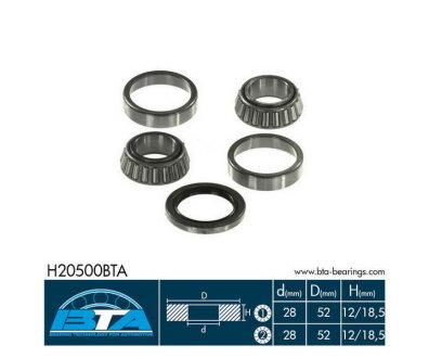Комплект підшипника колеса задн Лів/Прав (28x52x18,5) HYUNDAI ACCENT, ACCENT I, LANTRA I, LANTRA II, PONY, PONY / EXCEL 1.3-2.0 10.89-10.00 BTA H20500BTA (фото 1)