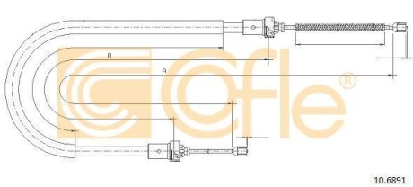 Трос ручного тормоза зад. Logan 04- Л=Пр. (барабан) (1667/1498) COFLE 10.6891 (фото 1)