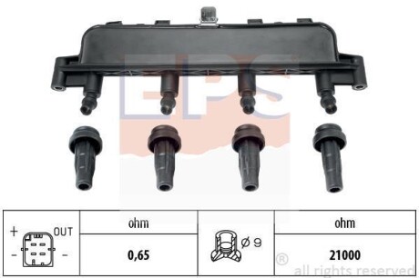 CITROEN Катушка зажигания 1,1-1,6i: Berlingo, C2/3, Xsara PEUGEOT 1,1-1,6i EPS 1.970.405