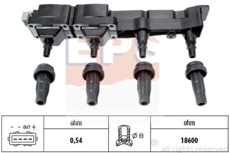 CITROEN Катушка зажигания Peugeot 1007/206/207/307 1,6 16V 00-,Berlingo,C2/C3/C4 1,6 16V 00- EPS 1.970.407 (фото 1)