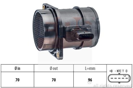 HYUNDAI Расходомер воздуха (без функции старт-стоп) Accent,Getrz,i20,i30,Matrix,Kia Ceed,Cerato,Soul,Rio 1.1/1.6CRDi 03- EPS 1.991.372 (фото 1)