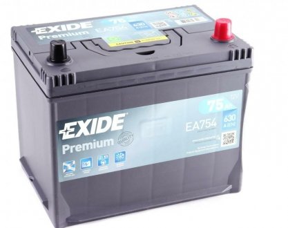 Акумулятор 75Ah-12v PREMIUM (267х172х220),R,EN630 Азія EXIDE EA754 (фото 1)