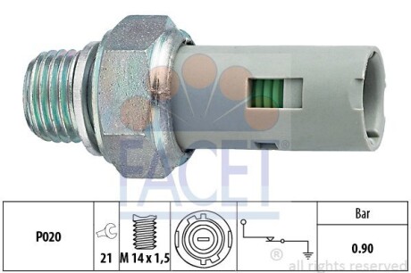 Датчик тиску оливи (0,9bar/1 конт./чорний) KANGOO 1.1-2.5D 97- FACET 7.0153