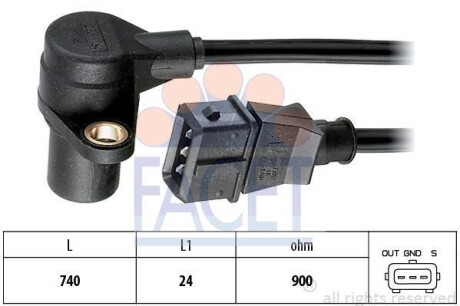 Датчик положення коленвала Audi A6/A8 / VW Passat 2.3-2.8 i 95-> FACET 9.0214
