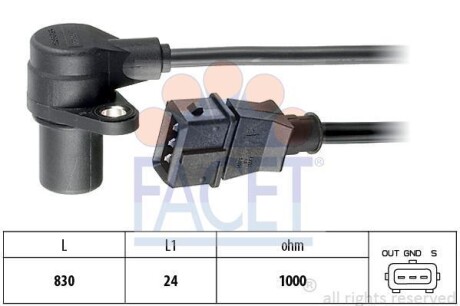 Датчик положення коленвала Opel Astra 2.0 Turbo 00-> FACET 9.0296