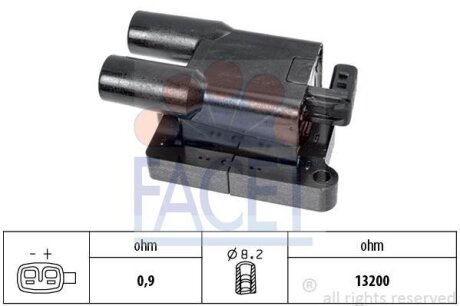 Фото 1 - катушка зажигания (на два циліндри) Hyundai i10 (03-)1.1i (9.6396) FACET 96396 Катушка зажигания (на два циліндри) Hyundai i10 (03-)1.1i (9.6396) FACET 96396 (фото 1)