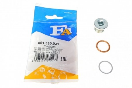 Пробка поддона масляного M18x1.5 L=15 (Fischer) Fischer Automotive One (FA1) 861.360.021 (фото 1)