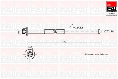 FAI BMW К-кт болтов ГБЦ М12*1,5 мм E81, E87, 120d xDrive, TOYOTA, MINI Fischer Automotive One (FA1) B1756