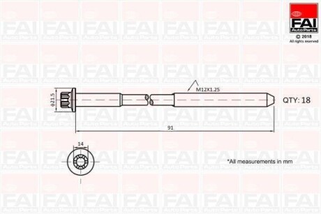 Болты ГБЦ комплект 18шт 4D56 L200/MPS Fischer Automotive One (FA1) B2101 (фото 1)