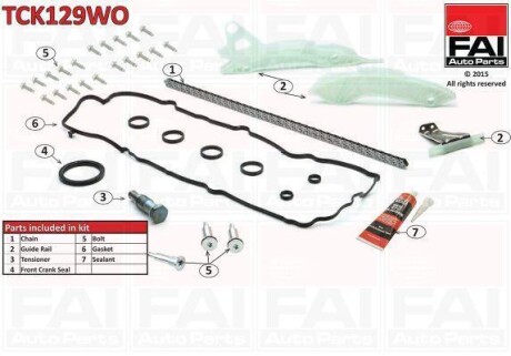 CITROEN К-кт цепи ГРМ Berlingo,Mini,BMW 1,Peugeot (цепь+3 шт. направляющие+ натяжитель+сальник+герметик+прокладка+болты) Fischer Automotive One (FA1) TCK129WO (фото 1)