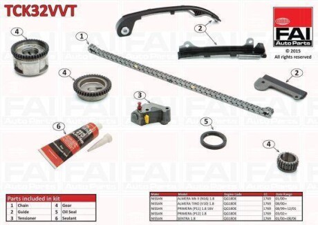 FAI NISSAN К-кт цепи ГРМ Almera 1.5, 1.8 00-,Primera 2.0 02- Fischer Automotive One (FA1) TCK32VVT