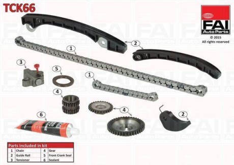 FAI NISSAN К-кт цепи ГРМ(2цепи+3 шт. направляющие+ натяжитель+3 шестерни+сальник) Juke,Micra,Note,Qashqai 1.6 05- Fischer Automotive One (FA1) TCK66