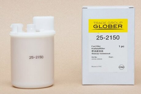 Фільтр паливний HYUNDAI i-30 FD 07-12, Elantra HD 06-11, H-1 TQ 07-21, i-20 PB 08-14, i-10 PA 07-13, i-10 IA/BA 13-19, i-10 AC3 19-, i-30 GD 12-17, i-30 PD 17-, ix20 JC 10-19; KIA Cerato TD 08-13, Ceed ED 07-12, Ceed JD 12-19, Carens UN 06-12, Venga GLOBER 25-2150