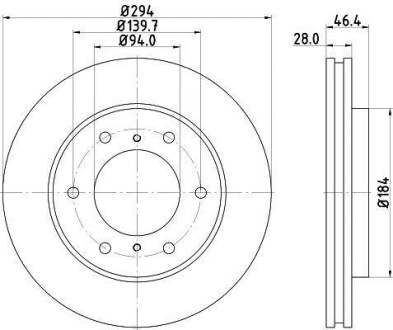 Тормозной диск перед. L200/Pajero Sport 05- 2.4-3.5 (PRO) HELLA 8DD355115-731