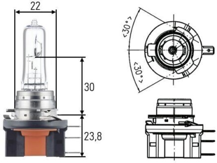 Лампа розжарювання, H15, 55/15W 12V HELLA 8GJ 168 119-001