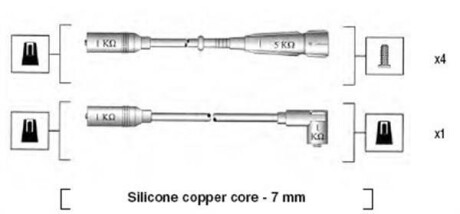 Комплект высоковольтных проводов AUDI 80 1.6(DT/DTA/JV)84-91 [941055040529] MAGNETI MARELLI MSK529