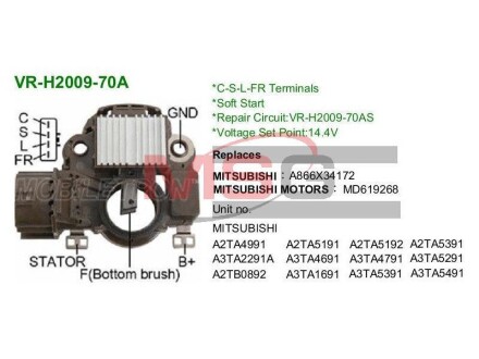 Реле регулятор генератора VR-H2009-70A MOBILETRON VRH200970A