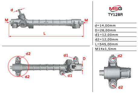 Рульова рейка без ГУР відновлена Toyota Prius 03-09 MSG TY128R (фото 1)