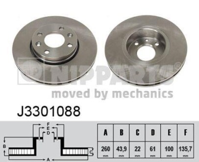 Диск тормозной передний 260mm K12/E11/Megan/Modus/Clio-III/Logan/ NIPPARTS J3301088