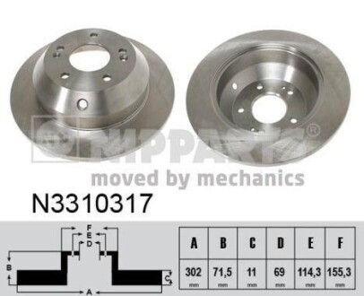 Диск тормозной задний HYUNDAI Santa Fe 06-18, Grand Santa Fe 13-16, Grand Santa Fe 13-н.в. NIPPARTS N3310317