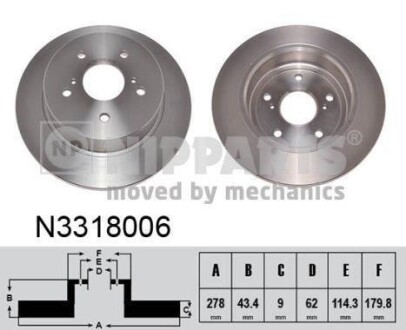 Диск тормозной задний 278mm Suzuki SX-4, Swift NIPPARTS N3318006