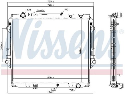 TOYOTA Радіатор охолодження двиг. Fortuner, Hilux VIII 2.4/2.8D 15- NISSENS 606069 (фото 1)