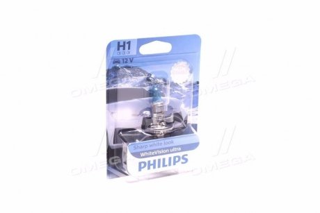 Лампа накалу H1 WhiteVision 12V 55W P14,5s (+60) (3700K) PHILIPS 12258WVUB1 (фото 1)