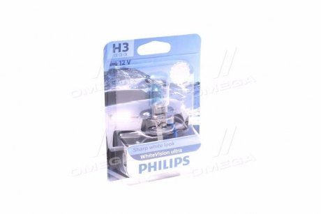 Лампа накаливания H3 WhiteVision ultra 12V 55W P14,5s (+60) (3900K) 1шт. blister PHILIPS 12336WVUB1 (фото 1)