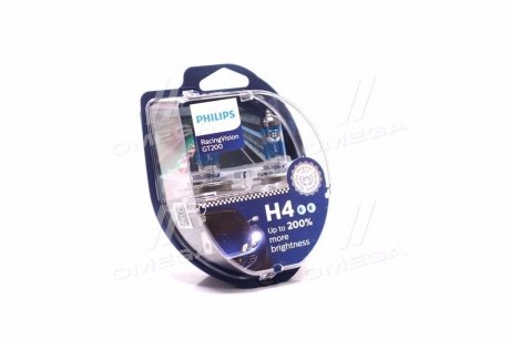 Лампа накаливания H4 RacingVision GT200 +200 12V 60/55W P43t-38 (комплект) PHILIPS 12342RGTS2